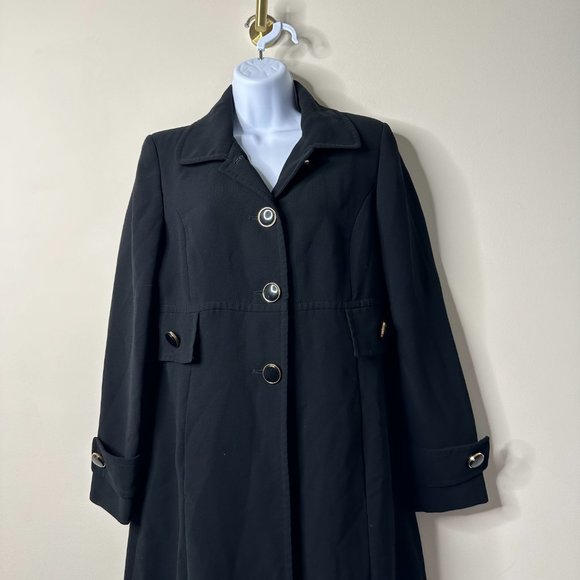 Kasper Black Long Trench Coat Size 6 - Picture 2 of 6
